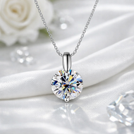 Moissanite Pendant Necklace 2–3ct | Sterling Silver & 18K White Gold Plated