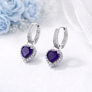Reversible Amethyst Heart Earrings | Brazilian Amethyst & CZ Halo | 925 Sterling Silver Bridal Drop Earrings