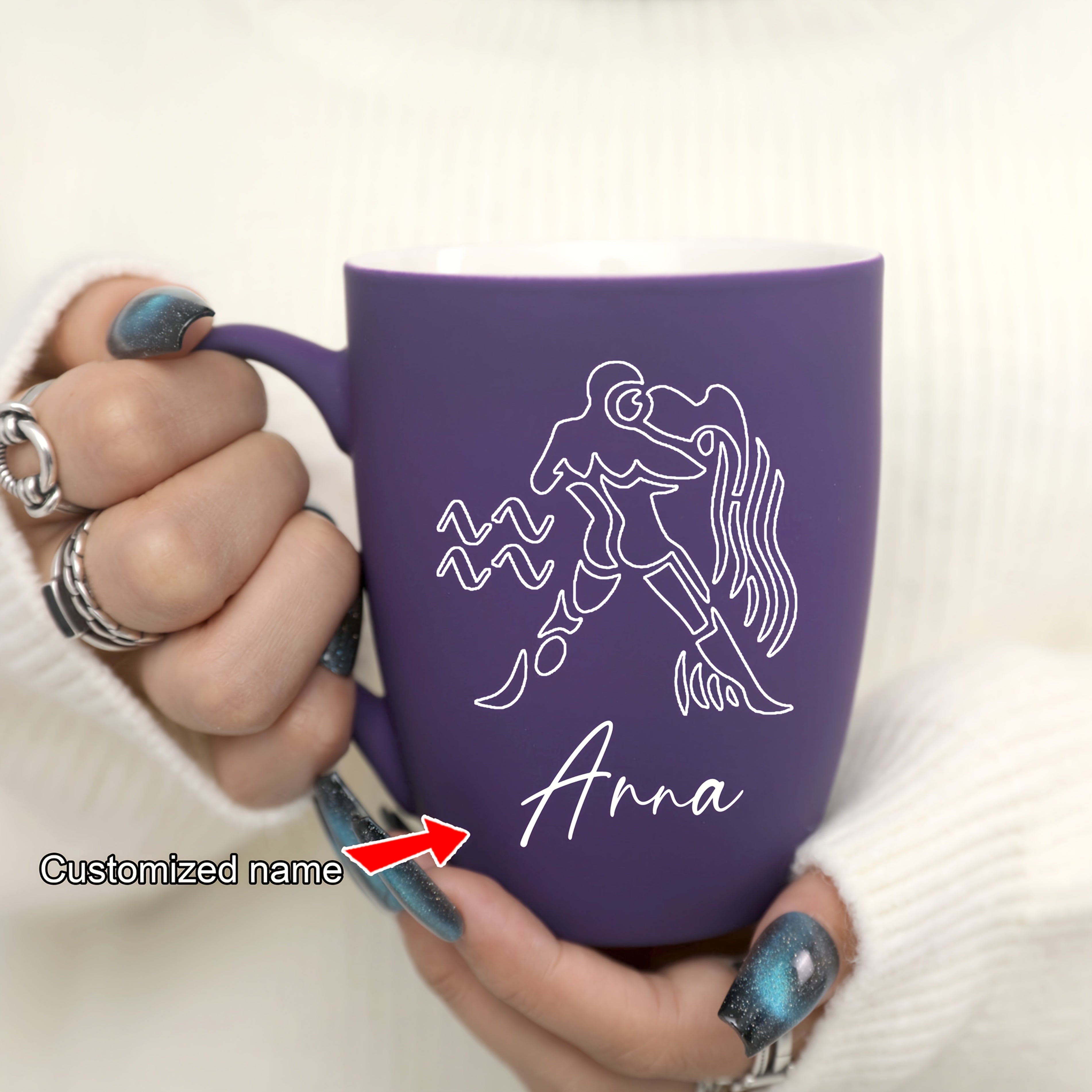11 oz Personalized Zodiac Mug | Purple Ceramic Horoscope Cup with Name | Birthday Gift