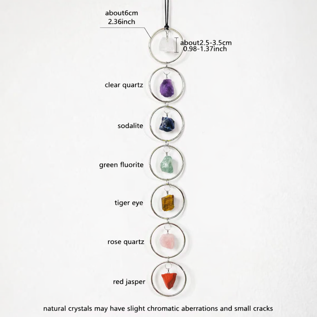 Raw Stone 7 Chakra Crystal Wall Hanging | Boho Spiritual Decor