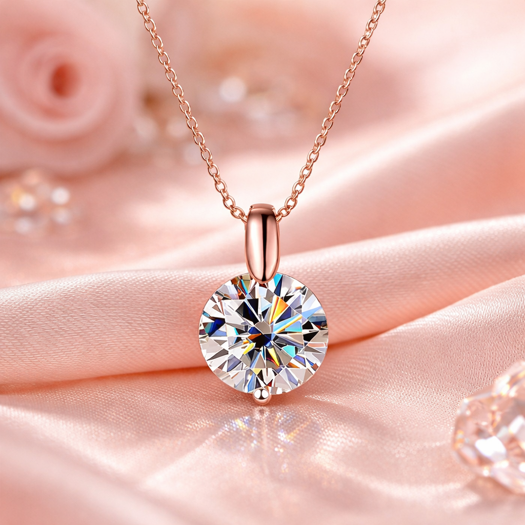 Moissanite Pendant Necklace 2–3ct D VVS1 | Sterling Silver & 18K Rose Gold Plated