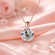 Moissanite Pendant Necklace 2–3ct D VVS1 | Sterling Silver & 18K Rose Gold Plated