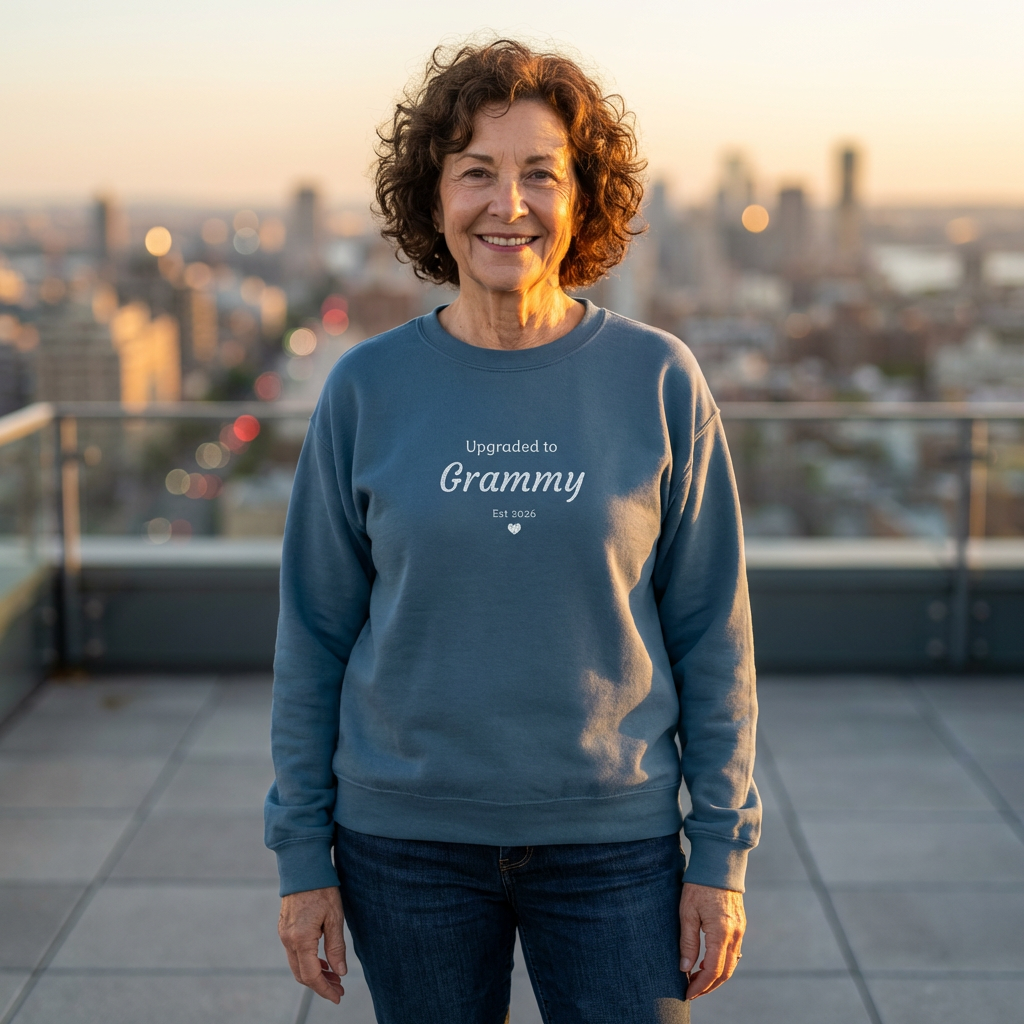 Embroidered 'Upgraded to [Name]' Sweatshirt — Customizable Crewneck (Gigi • Nana • Bubbe • Custom) | 10 Colors