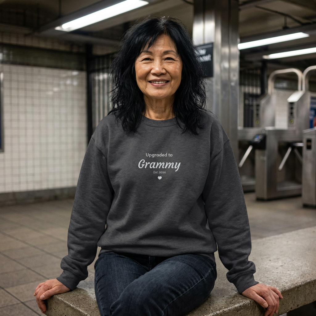 Embroidered 'Upgraded to [Name]' Sweatshirt — Customizable Crewneck (Gigi • Nana • Bubbe • Custom) | 10 Colors
