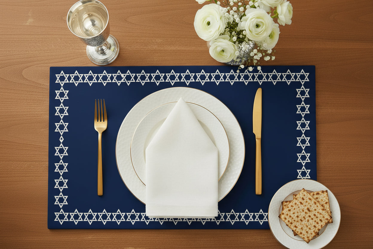 Set of 4/6 Jewish Placemats | 18"x12" Star of David Table Mats | Passover Shabbat Judaica