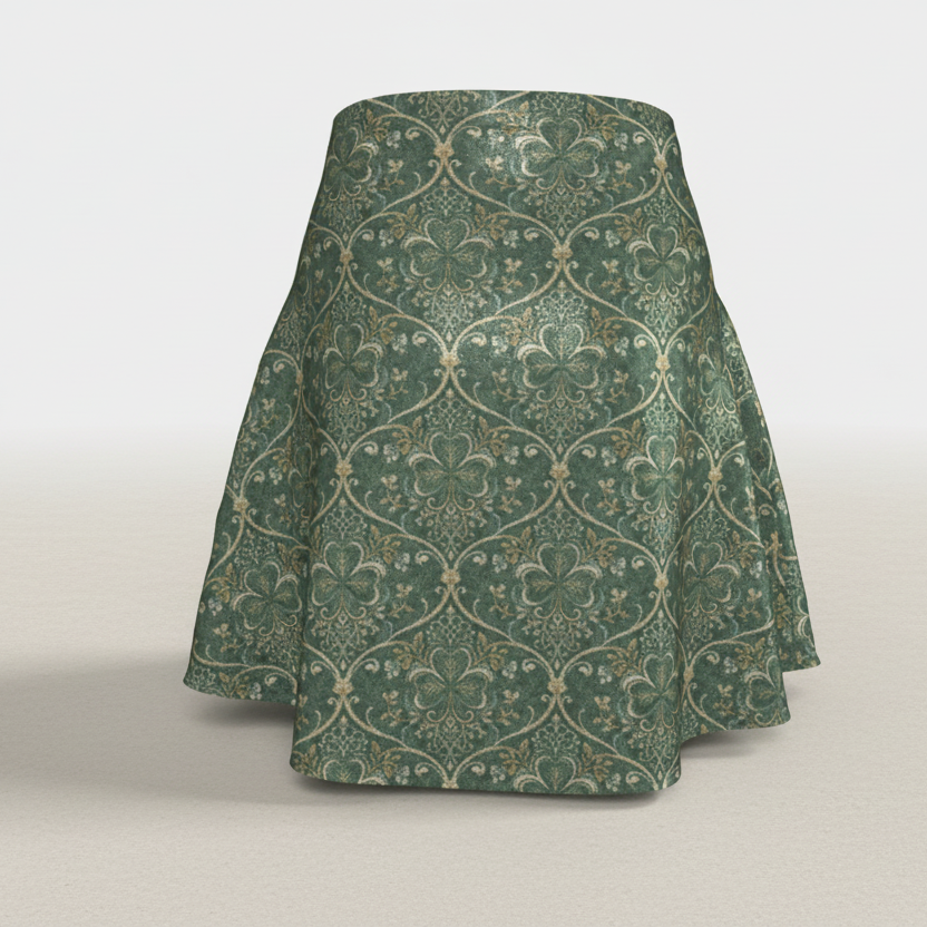 A-Line Regency Shamrock Flare Skirt – Emerald & Gold Trellis Print, Performance Knit or Glitter Knit | St. Patrick’s Day Outfit