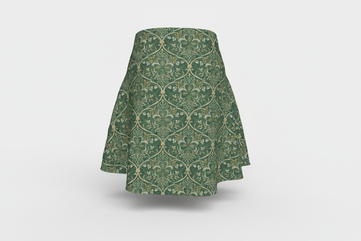 A-Line Regency Shamrock Flare Skirt – Emerald & Gold Trellis Print, Performance Knit or Glitter Knit | St. Patrick’s Day Outfit