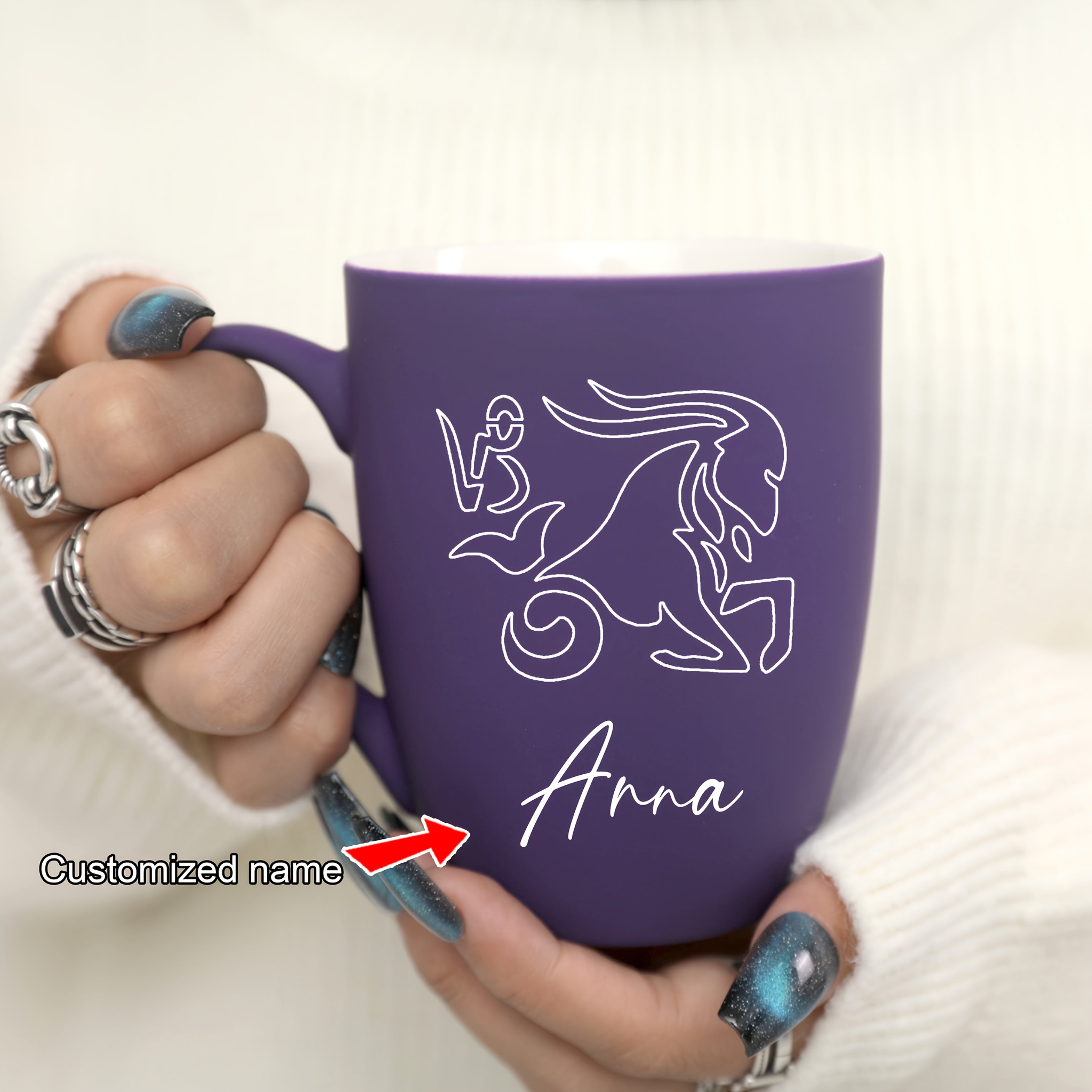 11 oz Personalized Zodiac Mug | Purple Ceramic Horoscope Cup with Name | Birthday Gift