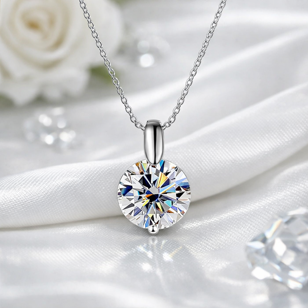 Moissanite Pendant Necklace 2–3ct | Sterling Silver & 18K White Gold Plated