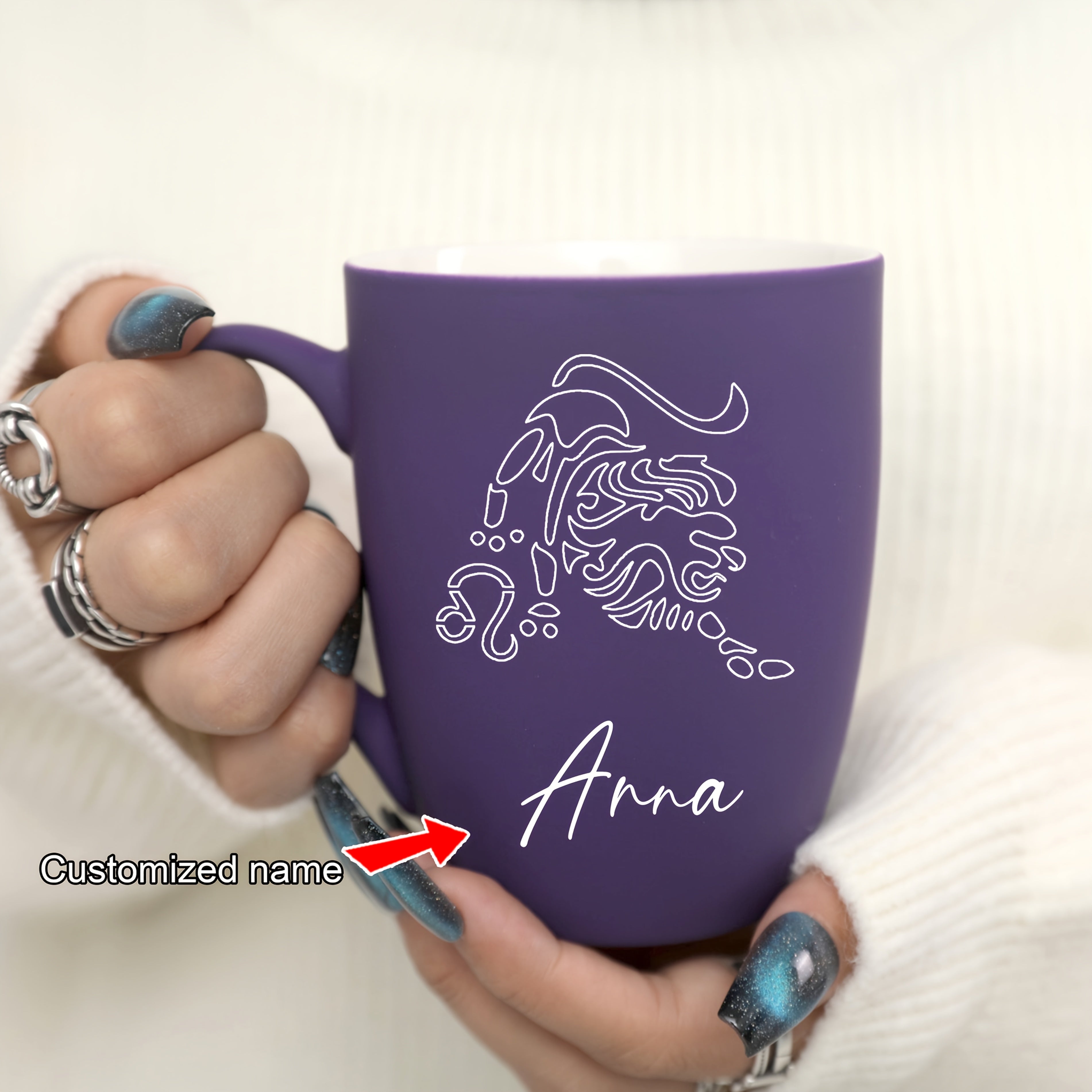11 oz Personalized Zodiac Mug | Purple Ceramic Horoscope Cup with Name | Birthday Gift