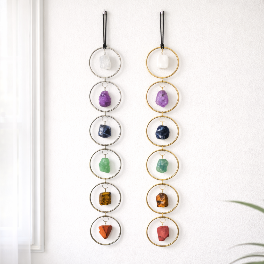 Raw Stone 7 Chakra Crystal Wall Hanging | Boho Spiritual Decor