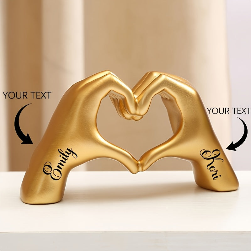 Personalized Hand Heart Sculpture | Custom Resin Desk Decor | Anniversary Gift for Couple