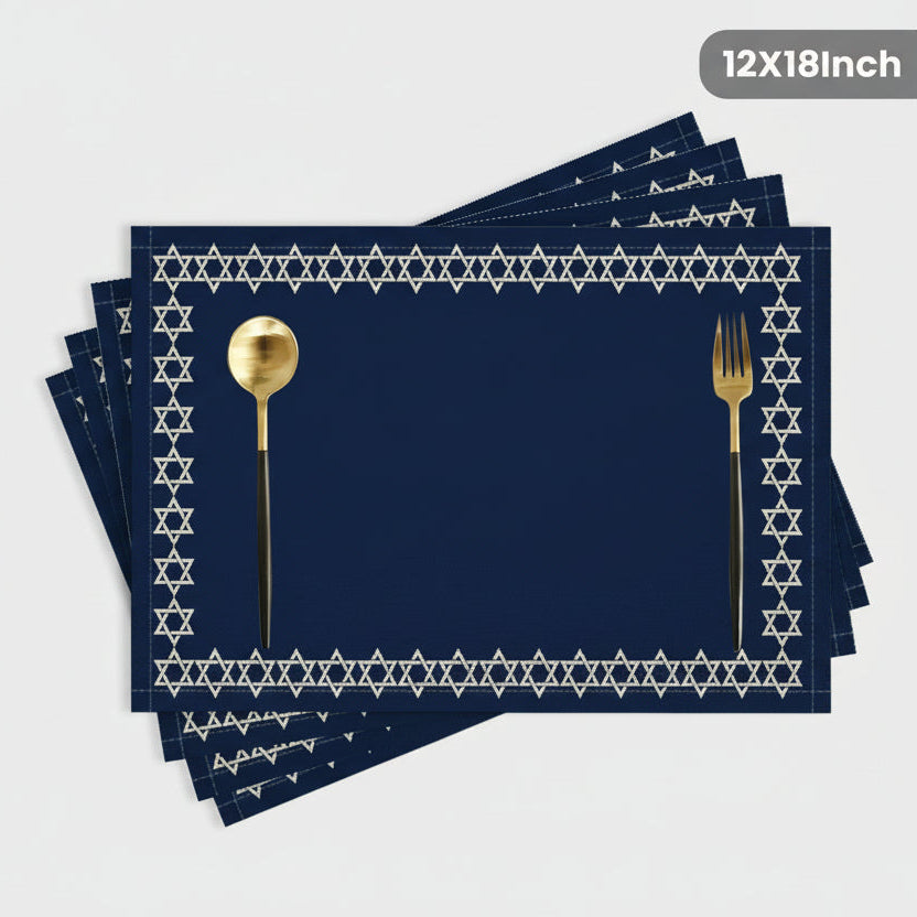 Set of 4/6 Jewish Placemats | 18"x12" Star of David Table Mats | Passover Shabbat Judaica