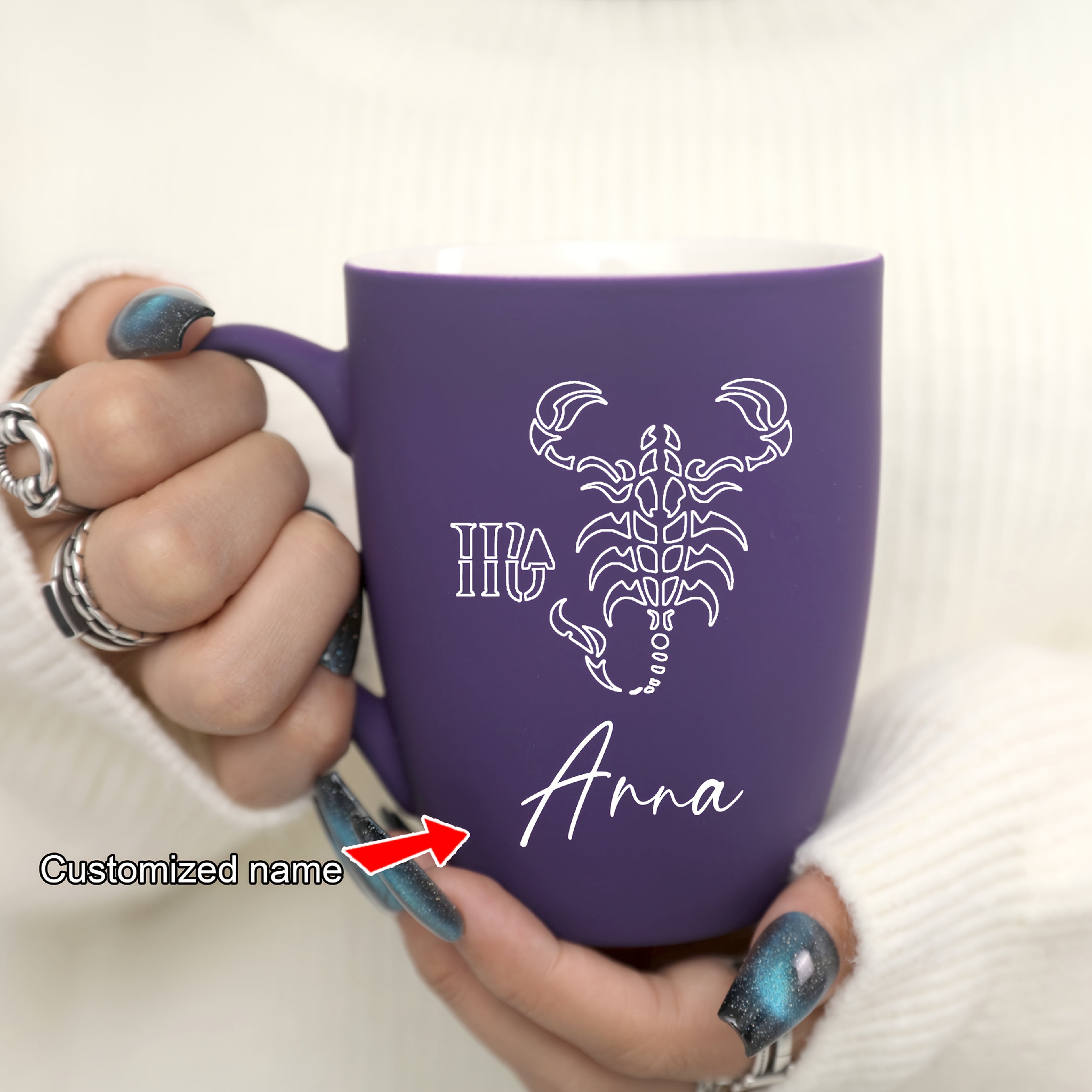11 oz Personalized Zodiac Mug | Purple Ceramic Horoscope Cup with Name | Birthday Gift