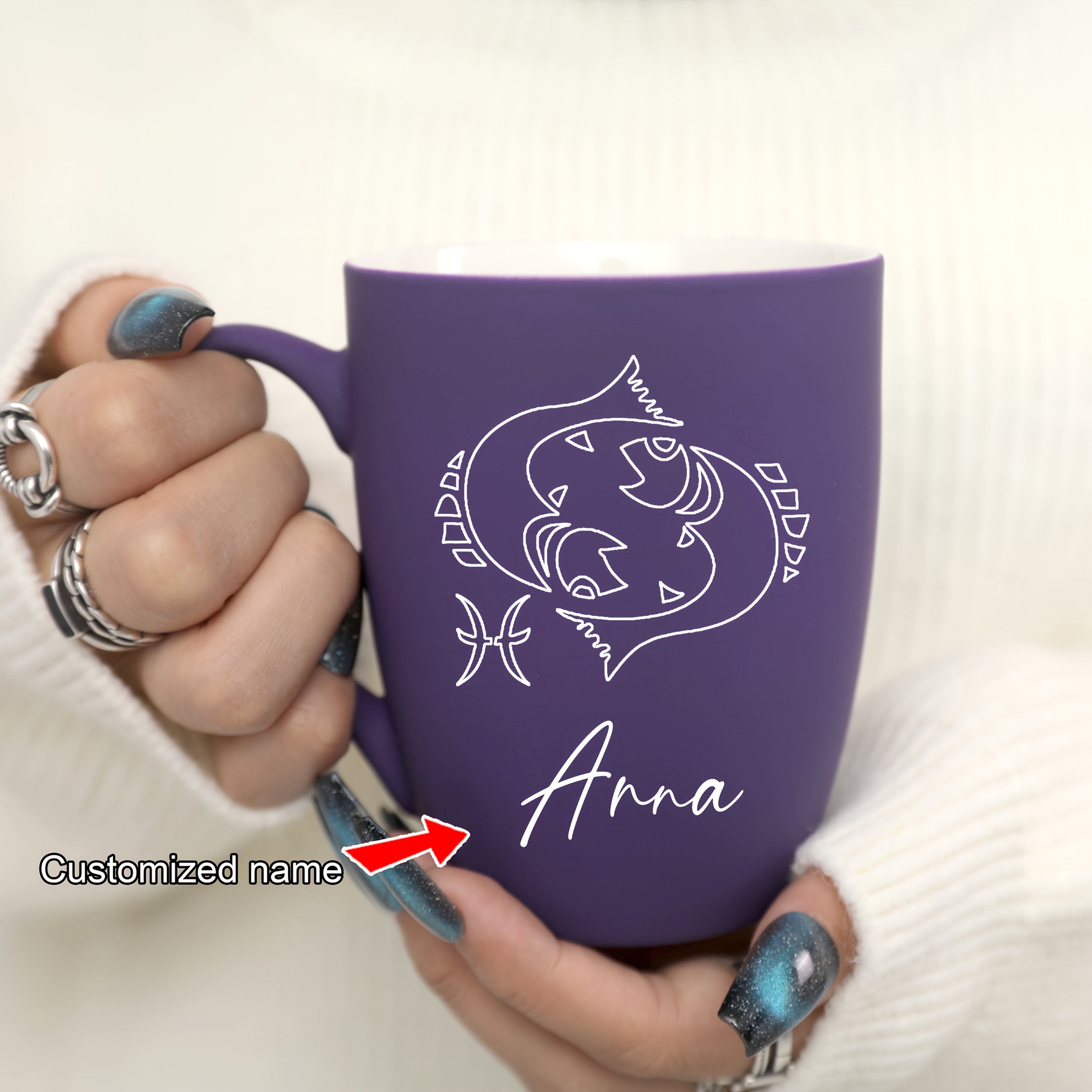 11 oz Personalized Zodiac Mug | Purple Ceramic Horoscope Cup with Name | Birthday Gift