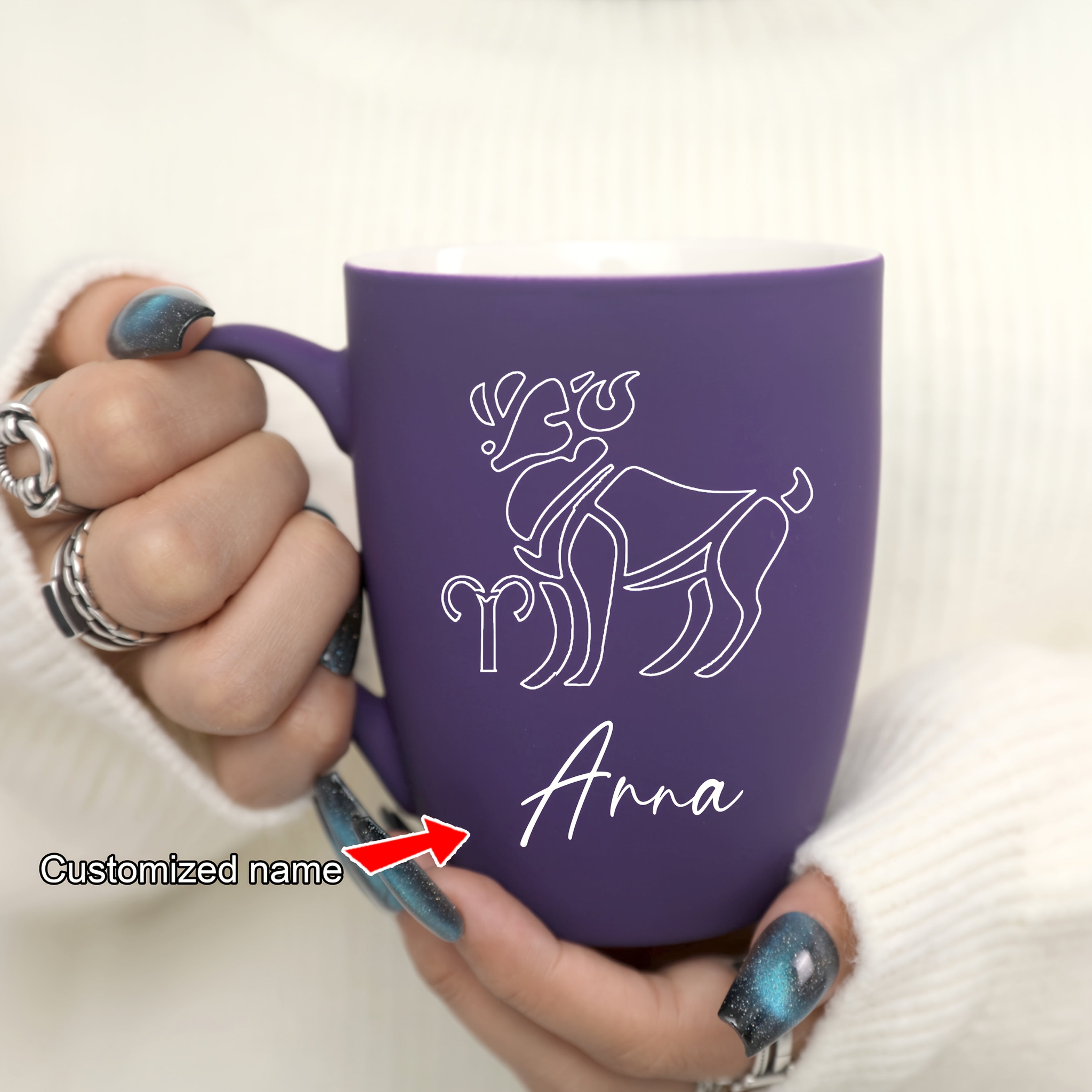 11 oz Personalized Zodiac Mug | Purple Ceramic Horoscope Cup with Name | Birthday Gift