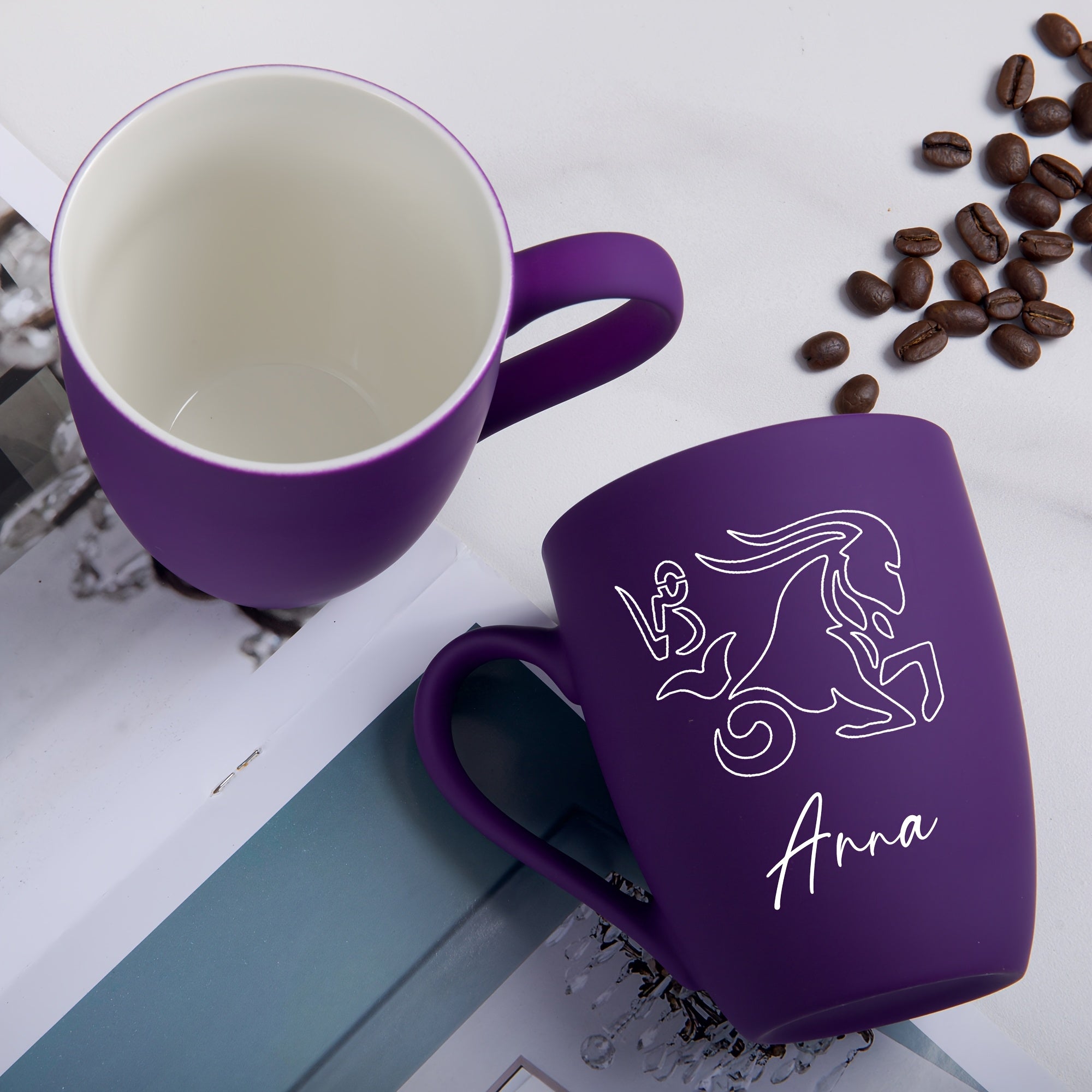 11 oz Personalized Zodiac Mug | Purple Ceramic Horoscope Cup with Name | Birthday Gift