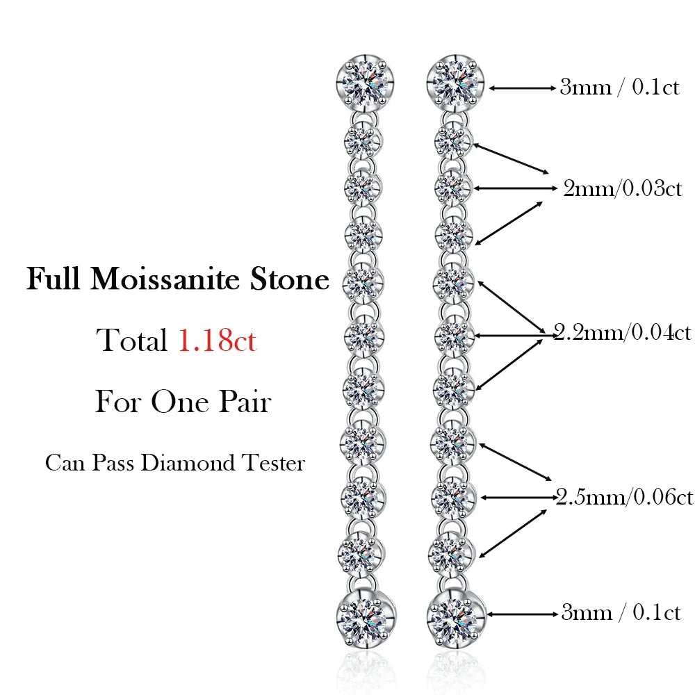 Moissanite Tassel Drop Earrings | Sterling Silver, Wedding Jewelry