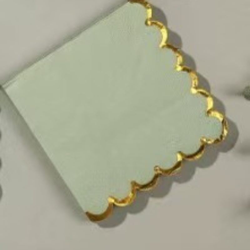 Luxe Scalloped Gold Napkins | 120 Green Wedding Cocktail Napkins | Garden Party Decor
