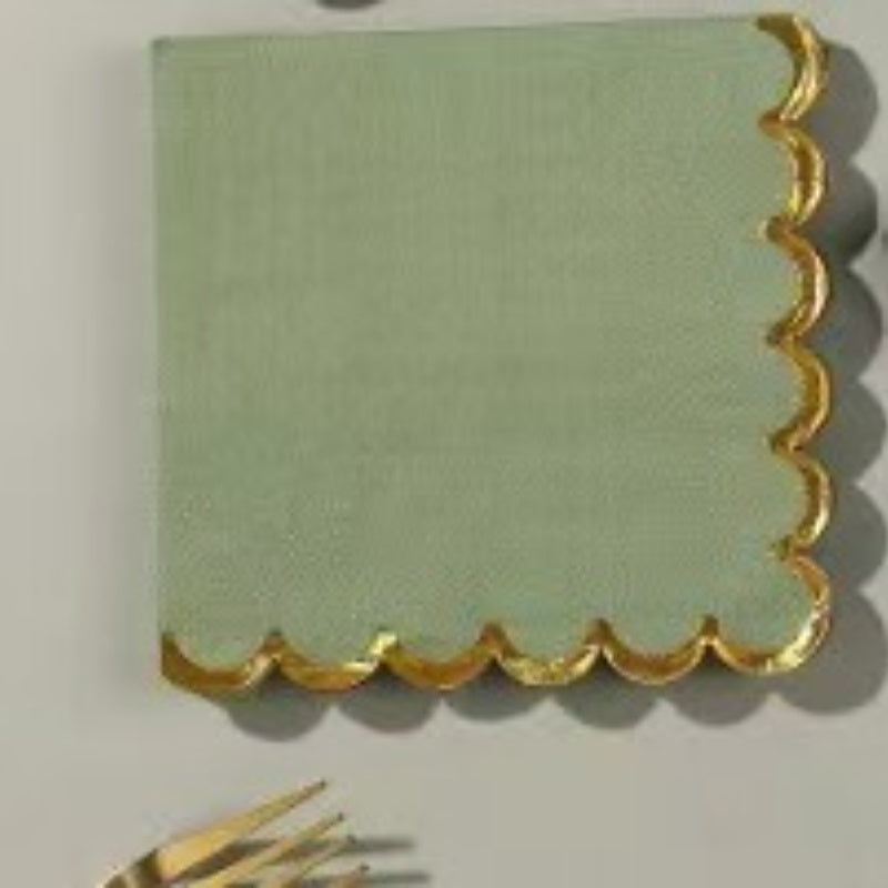Luxe Scalloped Gold Napkins | 120 Green Wedding Cocktail Napkins | Garden Party Decor