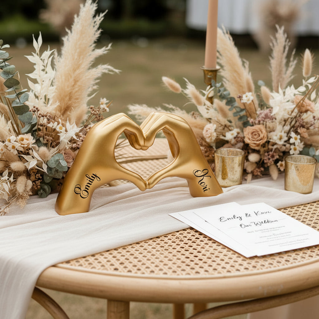 Personalized Hand Heart Sculpture | Custom Resin Desk Decor | Anniversary Gift for Couple