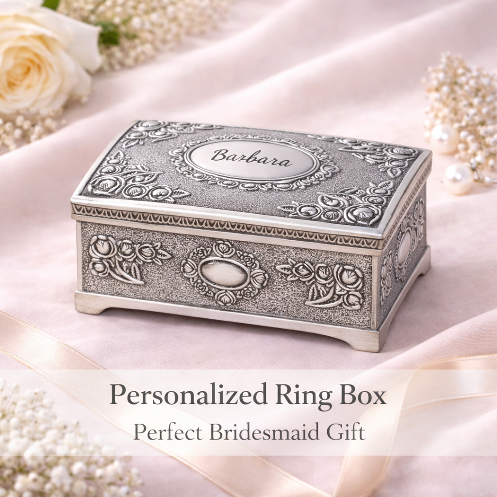 Personalized Vintage Ring Box | Small Custom Name Jewelry Box | Bridesmaid Gift