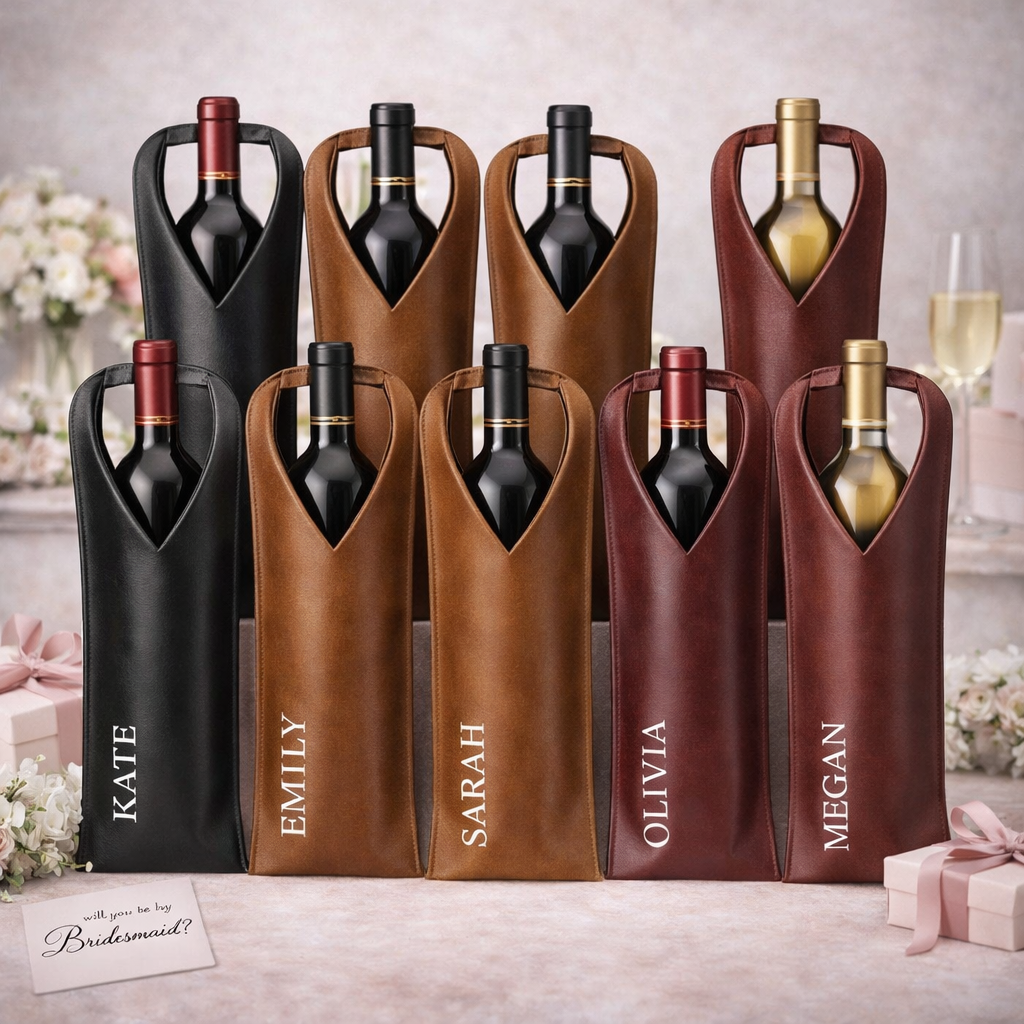 Personalized Leather Wine Bag | Bridesmaid Favors | Mother’s Day or Birthday Gift for Her