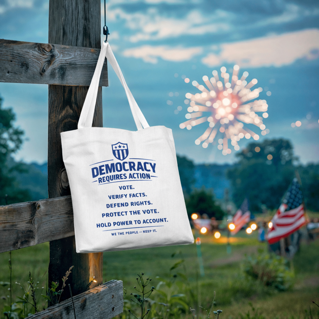 Democracy Requires Action Tote Bag | Patriotic Canvas Tote | Civic Engagement Gift | Protect the Vote Bag | Political Activism Market Tote