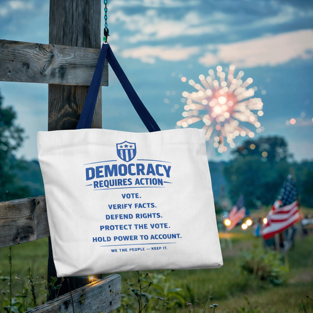 Democracy Requires Action Tote Bag | Patriotic Canvas Tote | Civic Engagement Gift | Protect the Vote Bag | Political Activism Market Tote