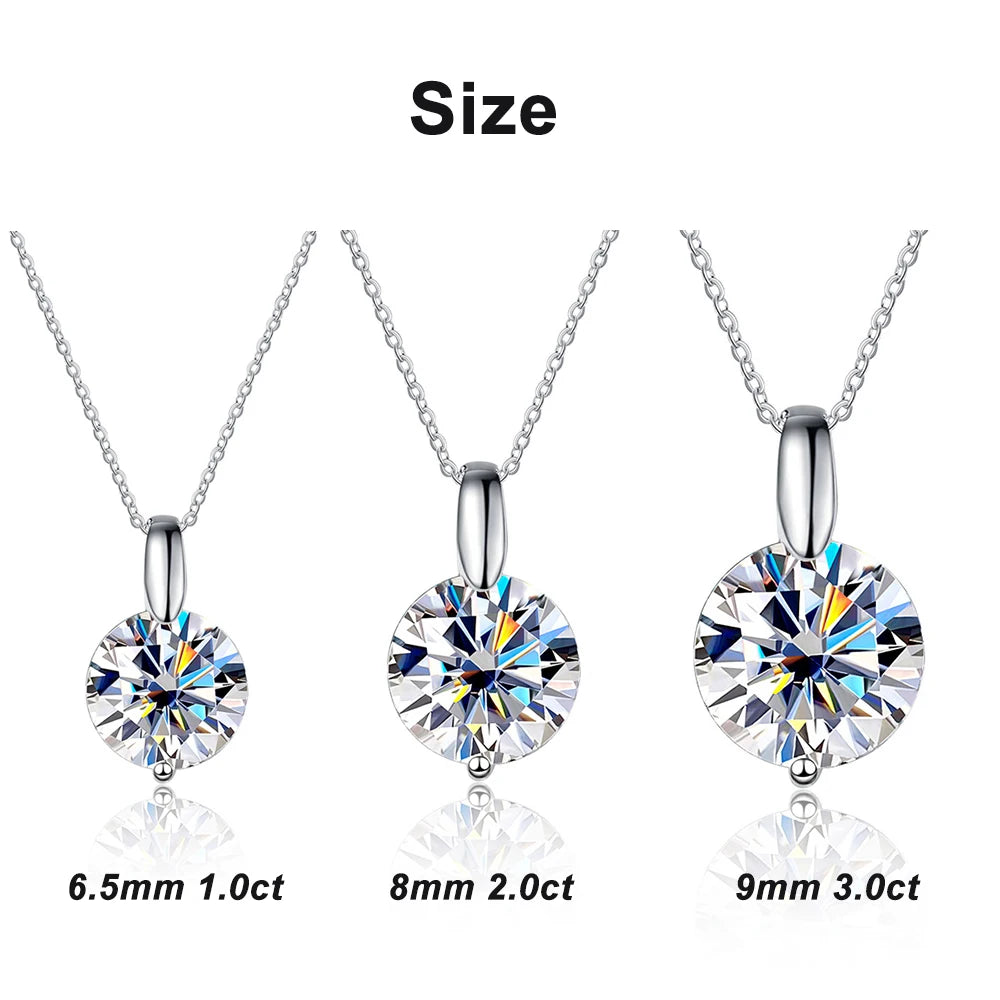 Moissanite Pendant Necklace 2–3ct | Sterling Silver & 18K White Gold Plated
