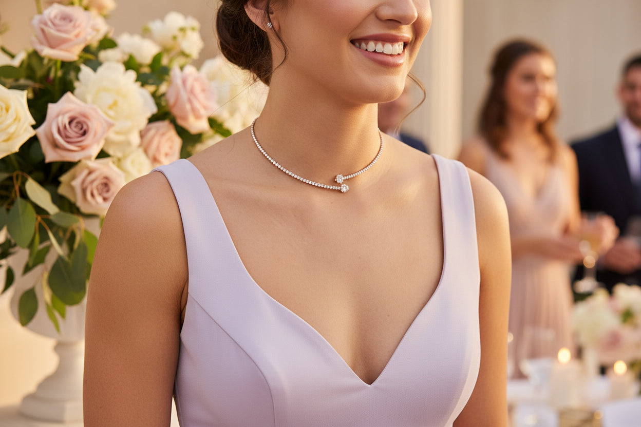 Moissanite Heart Tennis Necklace | 925 Sterling Silver Choker | Gift for Her