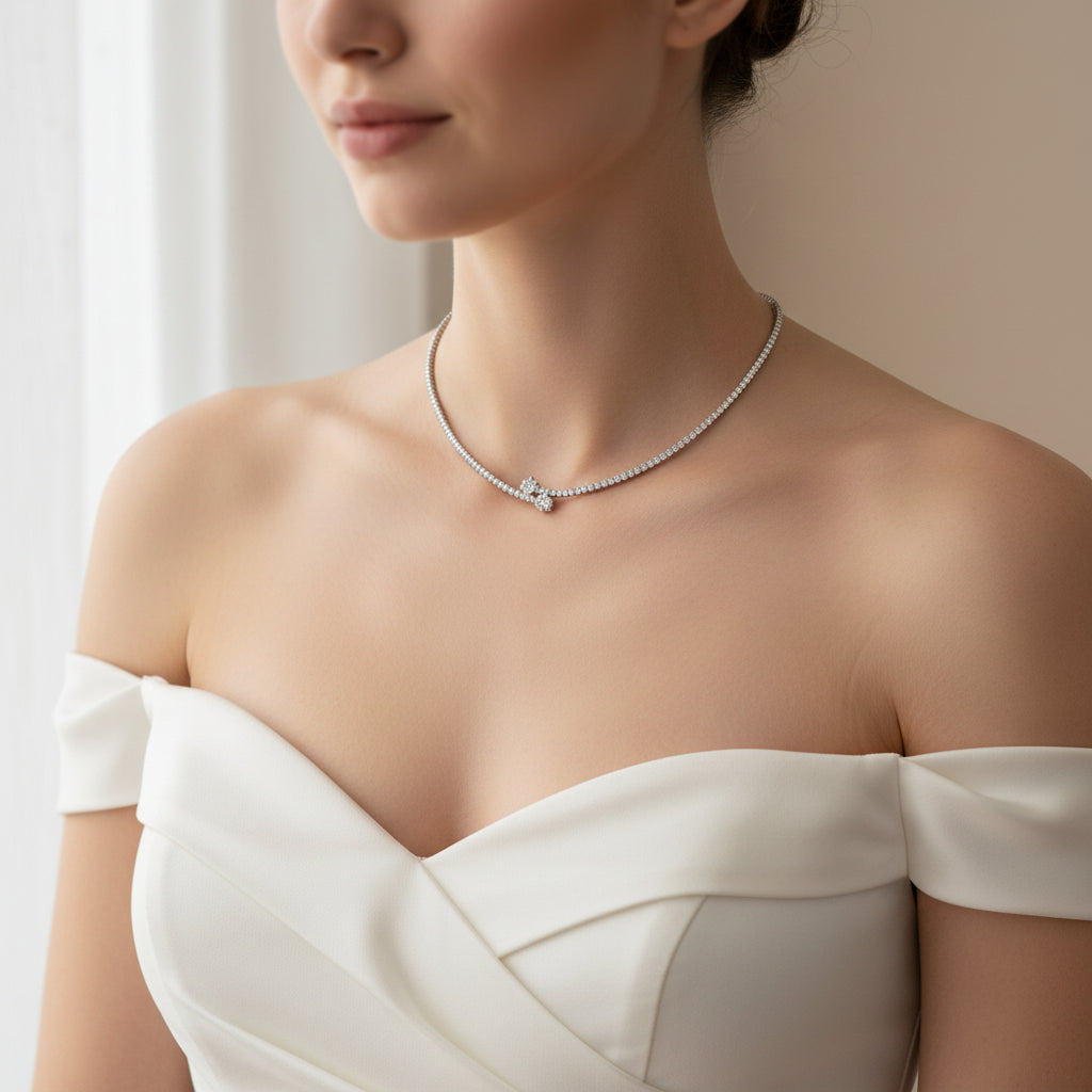 Moissanite Heart Tennis Necklace | 925 Sterling Silver Choker | Gift for Her