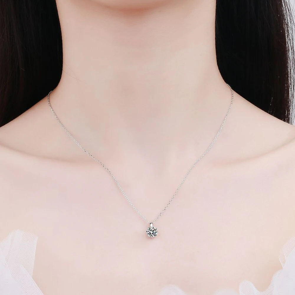 Moissanite Pendant Necklace 2–3ct | Sterling Silver & 18K White Gold Plated