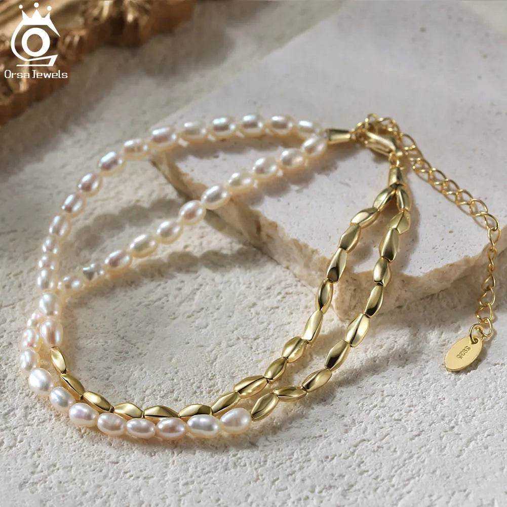 Freshwater Pearl Bracelet in 14K Gold Plated Sterling Silver | Bridal Pearl Bracelet