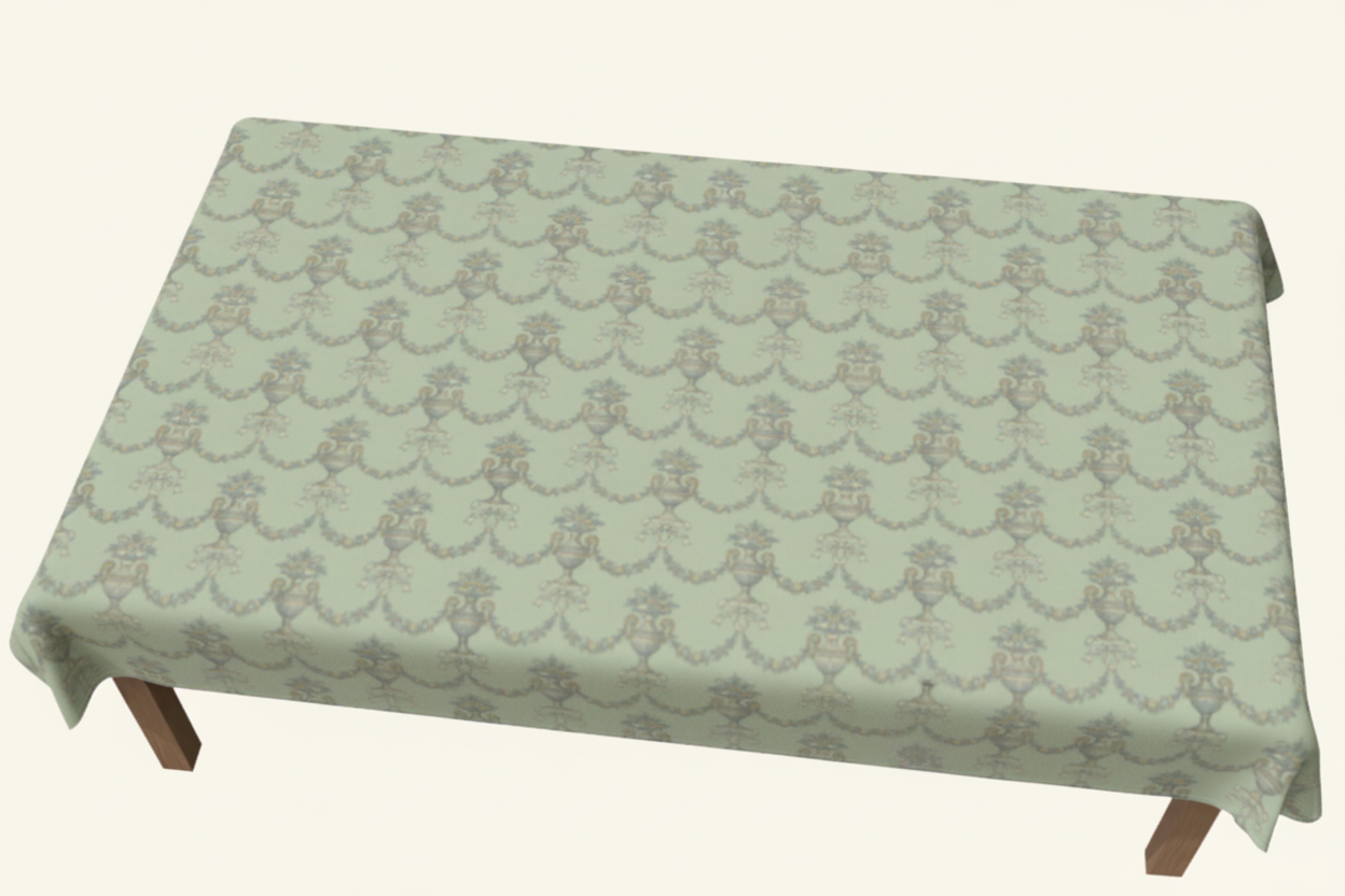Sage Green Regency Toile Tablecloth 90 x 60, Tea Party Decor