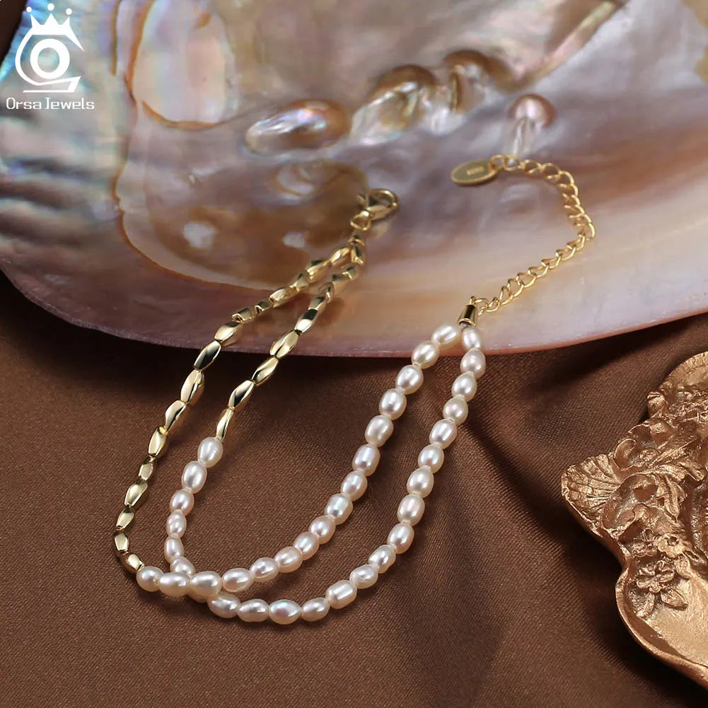 Freshwater Pearl Bracelet in 14K Gold Plated Sterling Silver | Bridal Pearl Bracelet