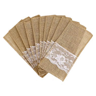 10/20/30pcs Rustic Burlap Lace Cutlery Holders for Wedding Table Decor