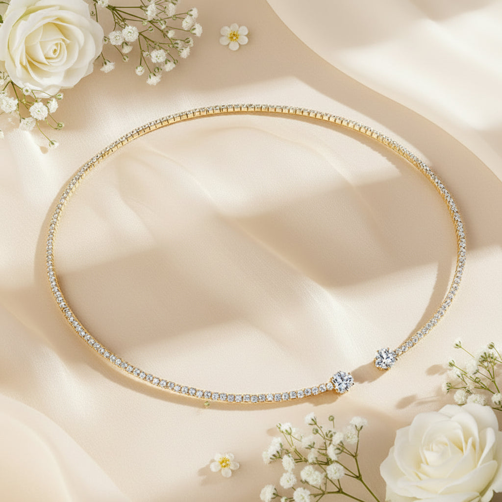 Moissanite Heart Tennis Necklace | 925 Sterling Silver Choker | Gift for Her