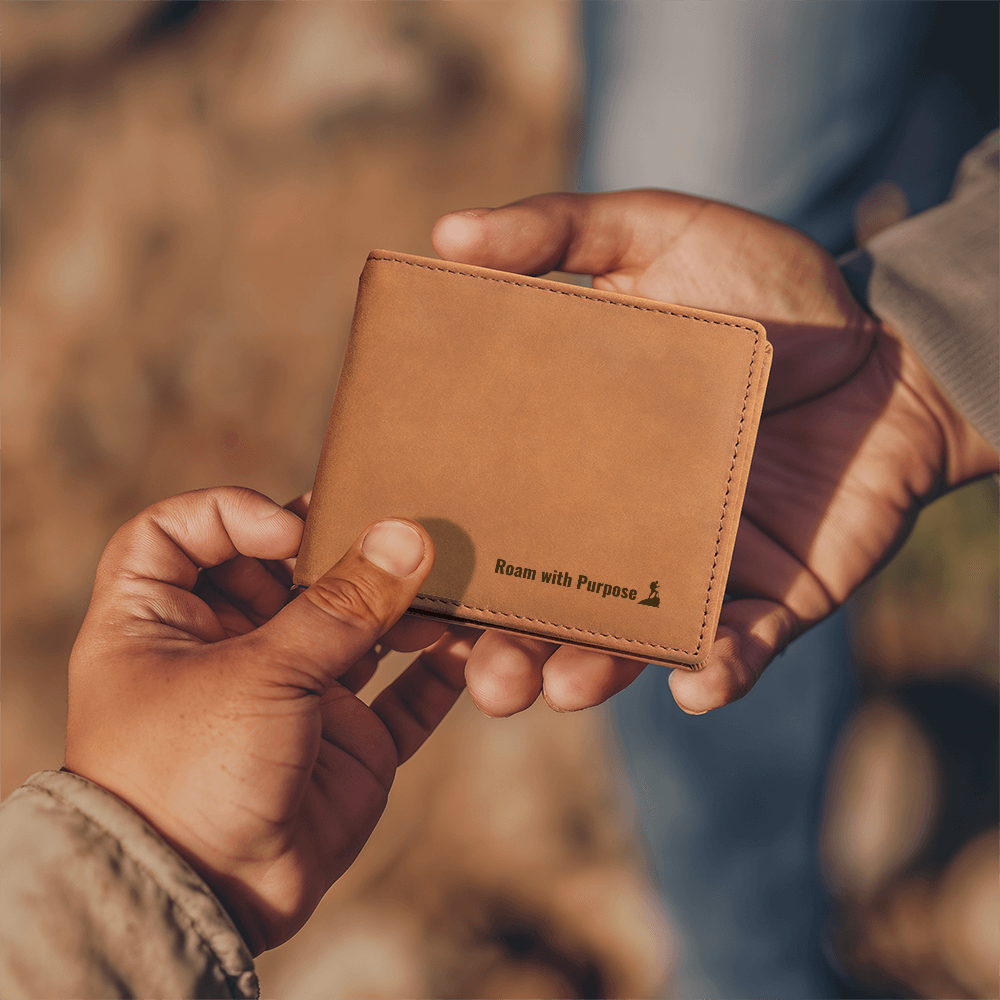 Roam with Purpose Leather Wallet for Traveler | Father's Day Gift for Explorer | Birthday Present
