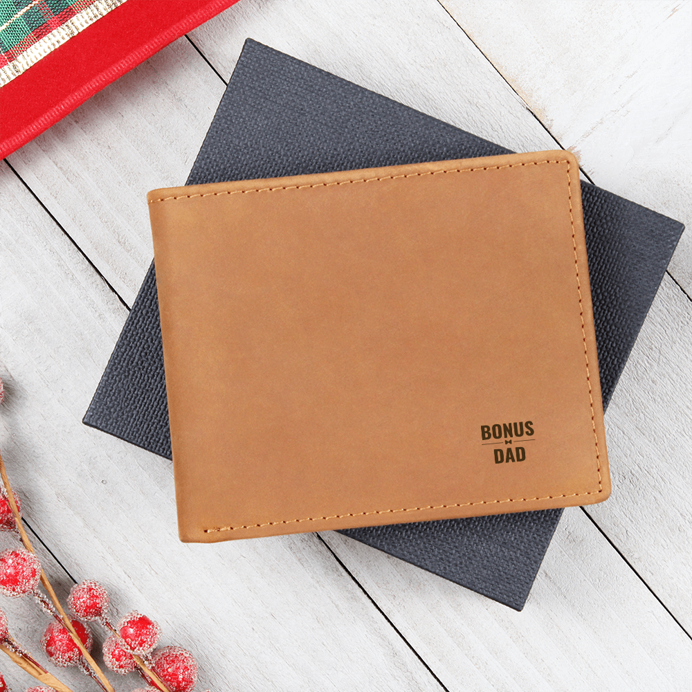 Bonus Dad Leather Wallet for Stepfather | Father's Day Gift for Stepdad | Birthday Present