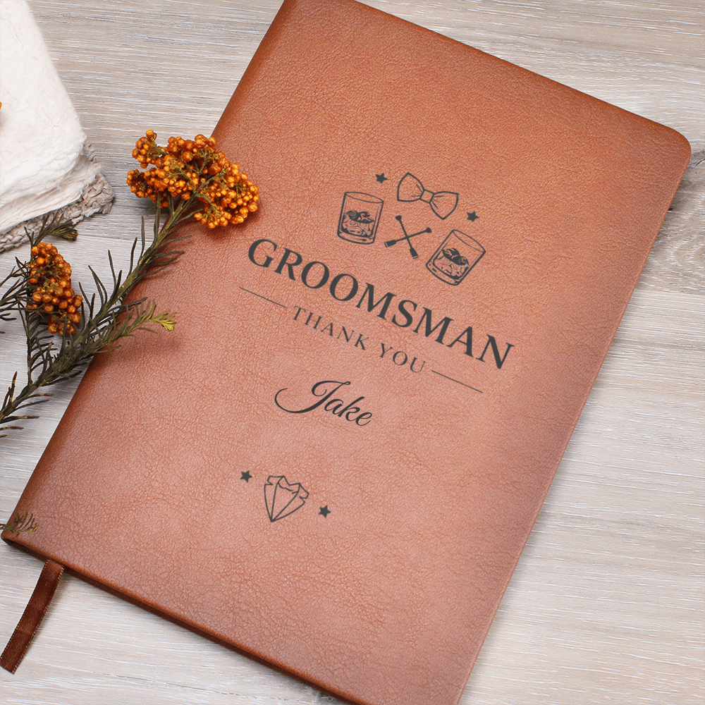 Personalized "Groomsman Thank You" - Vegan Leather Bound Journal Gift