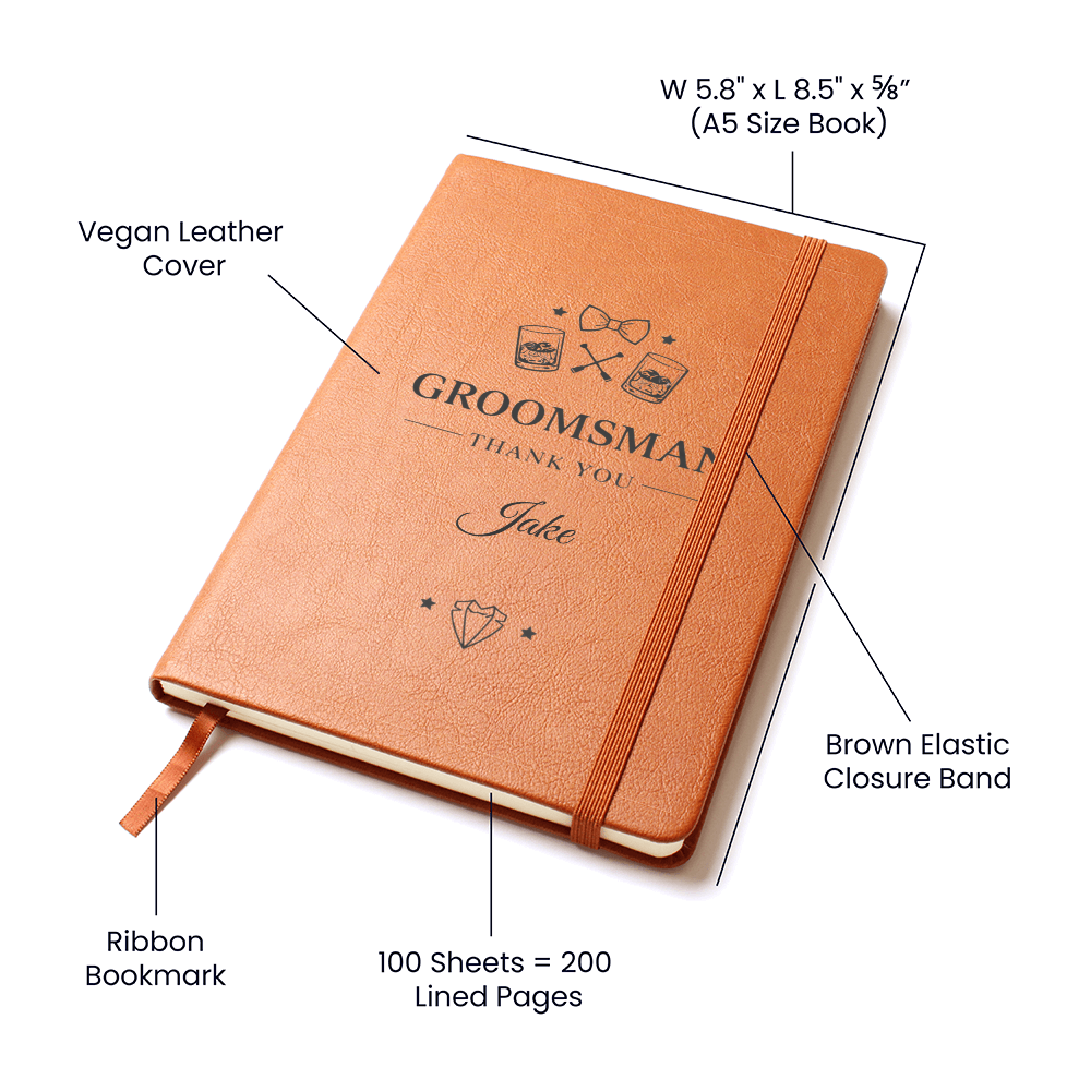 Personalized "Groomsman Thank You" - Vegan Leather Bound Journal Gift