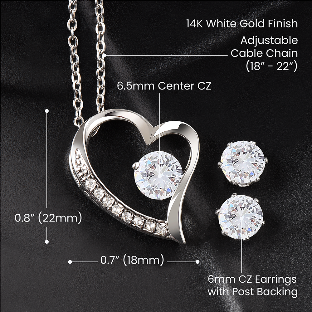 14K Plated CZ Heart Necklace and Earring Gift Set for Mother-in-Law | Mother's Day Gift