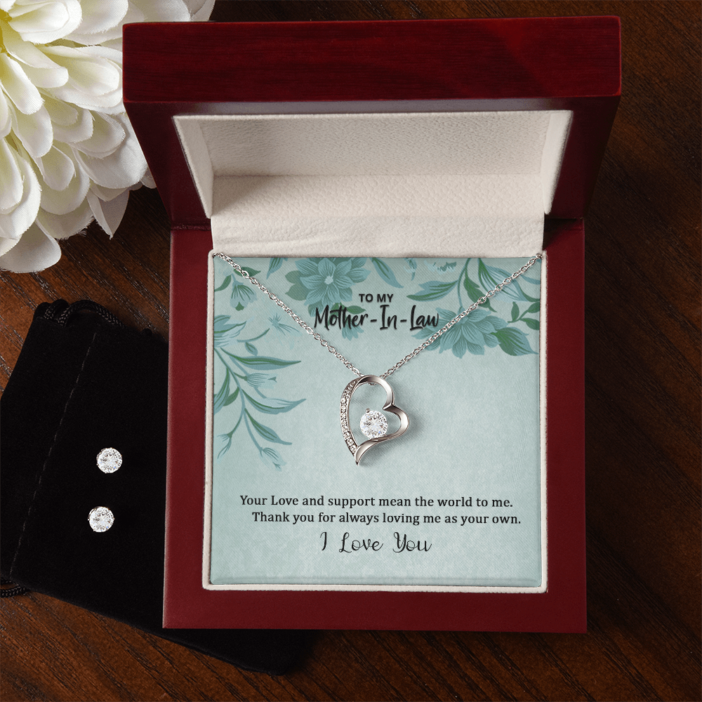 14K Plated CZ Heart Necklace and Earring Gift Set for Mother-in-Law | Mother's Day Gift
