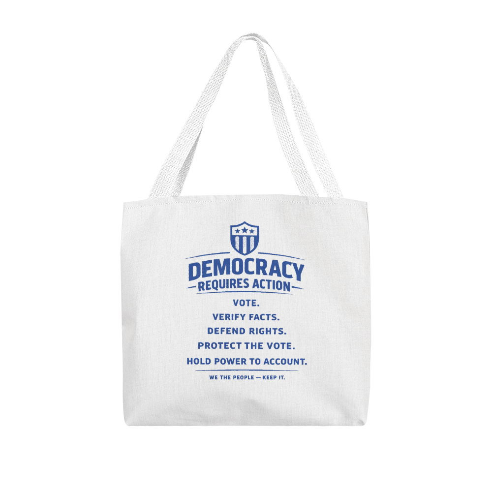 Democracy Requires Action Tote Bag | Patriotic Canvas Tote | Civic Engagement Gift | Protect the Vote Bag | Political Activism Market Tote