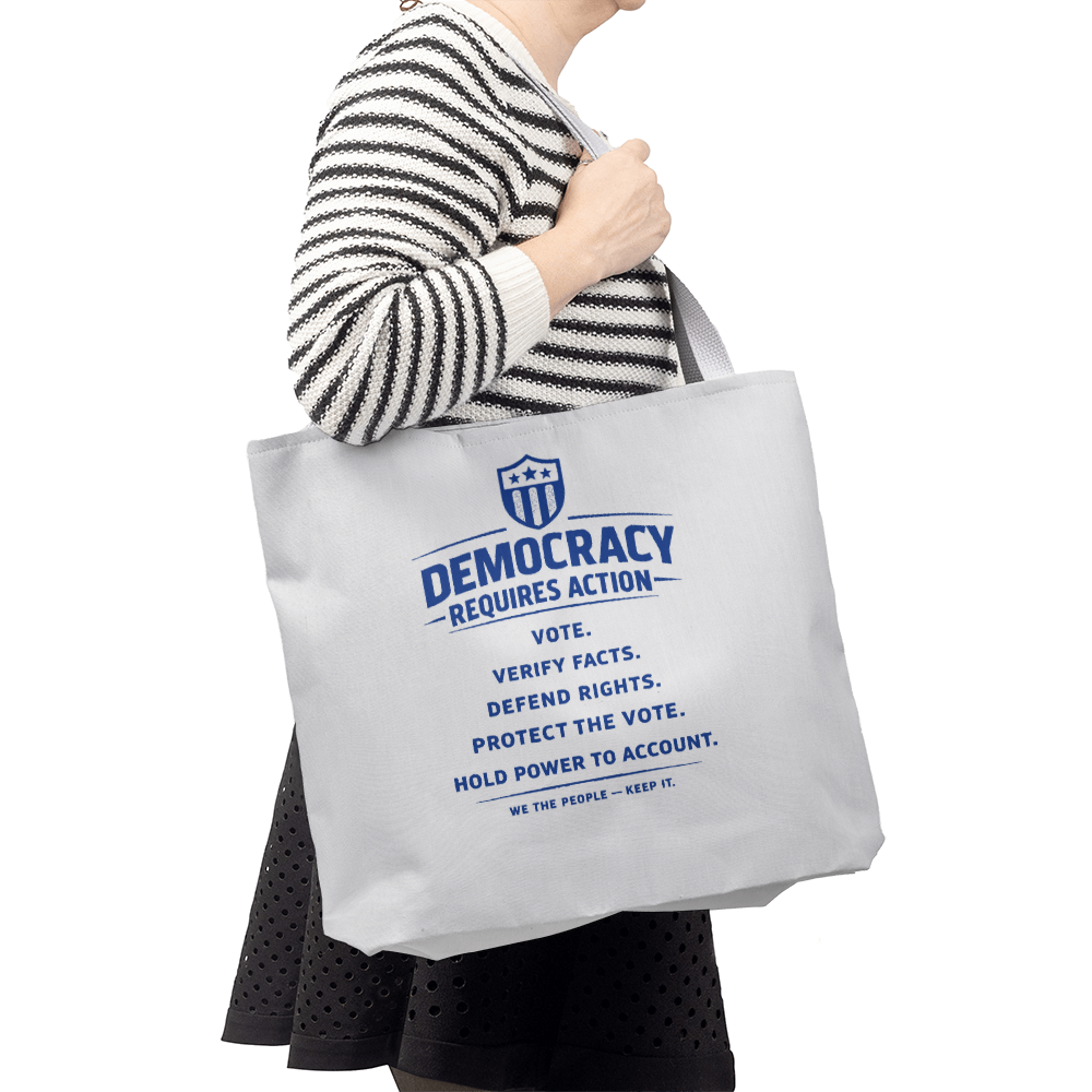 Democracy Requires Action Tote Bag | Patriotic Canvas Tote | Civic Engagement Gift | Protect the Vote Bag | Political Activism Market Tote