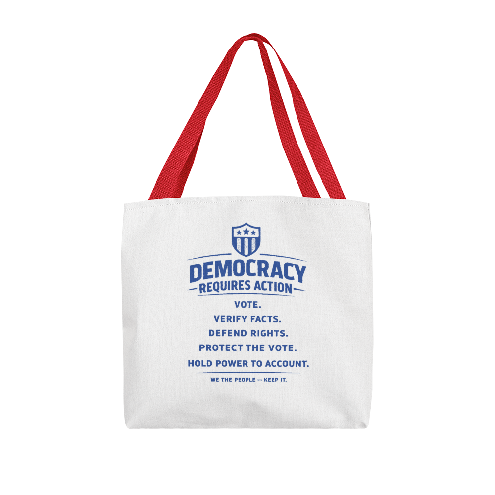 Democracy Requires Action Tote Bag | Patriotic Canvas Tote | Civic Engagement Gift | Protect the Vote Bag | Political Activism Market Tote