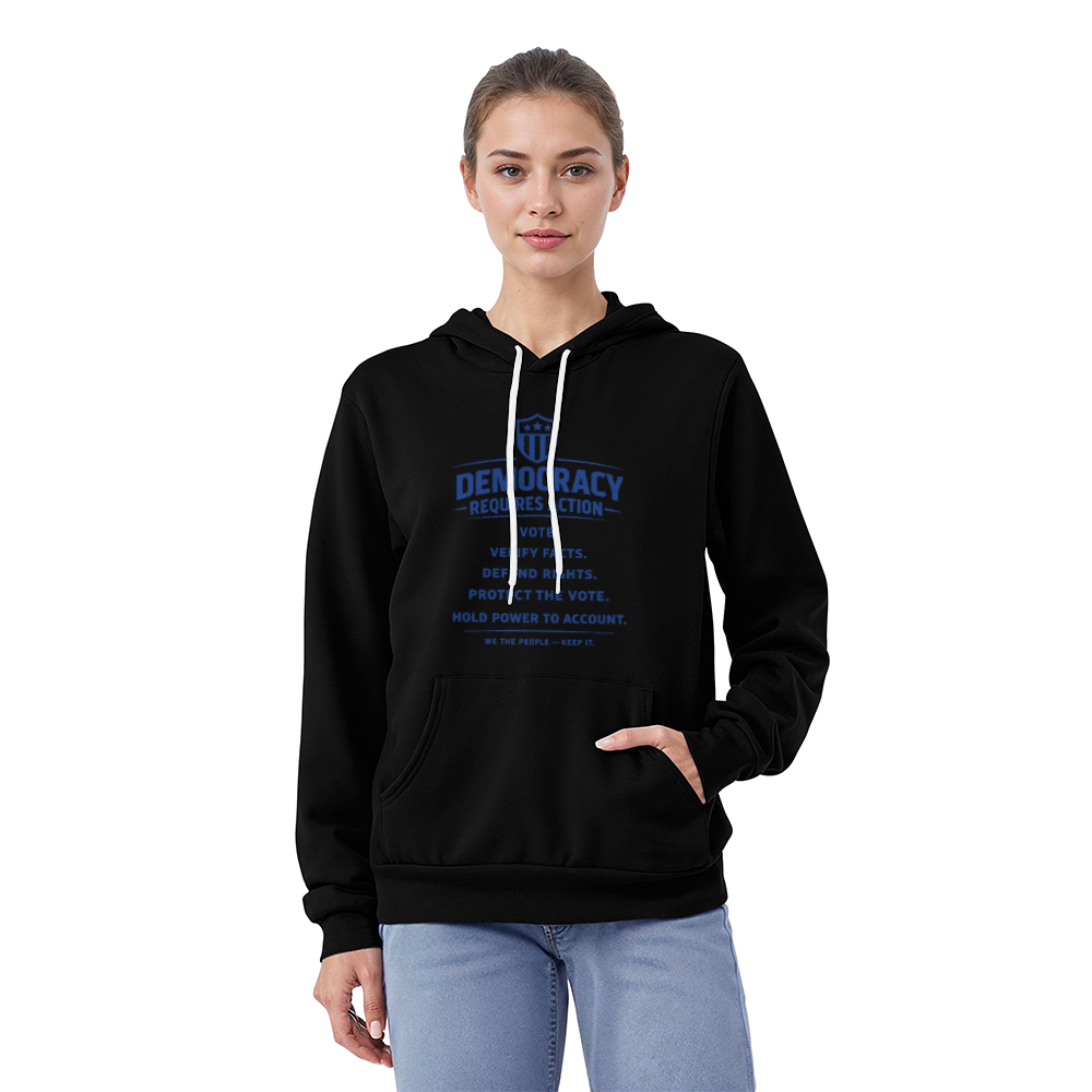 Unisex Pro-Democracy Fleece Hoodie with Pocket | Democracy Requires Action | Protect the Vote