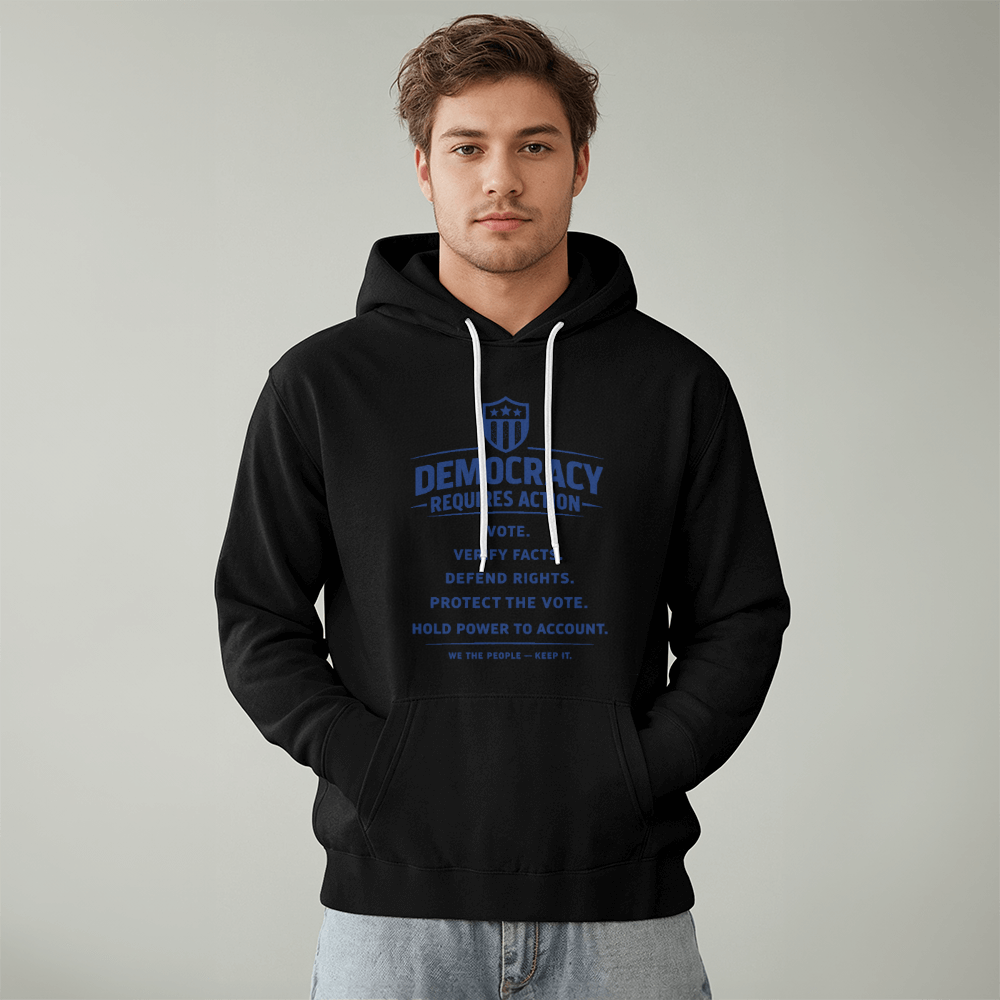 Unisex Pro-Democracy Fleece Hoodie with Pocket | Democracy Requires Action | Protect the Vote