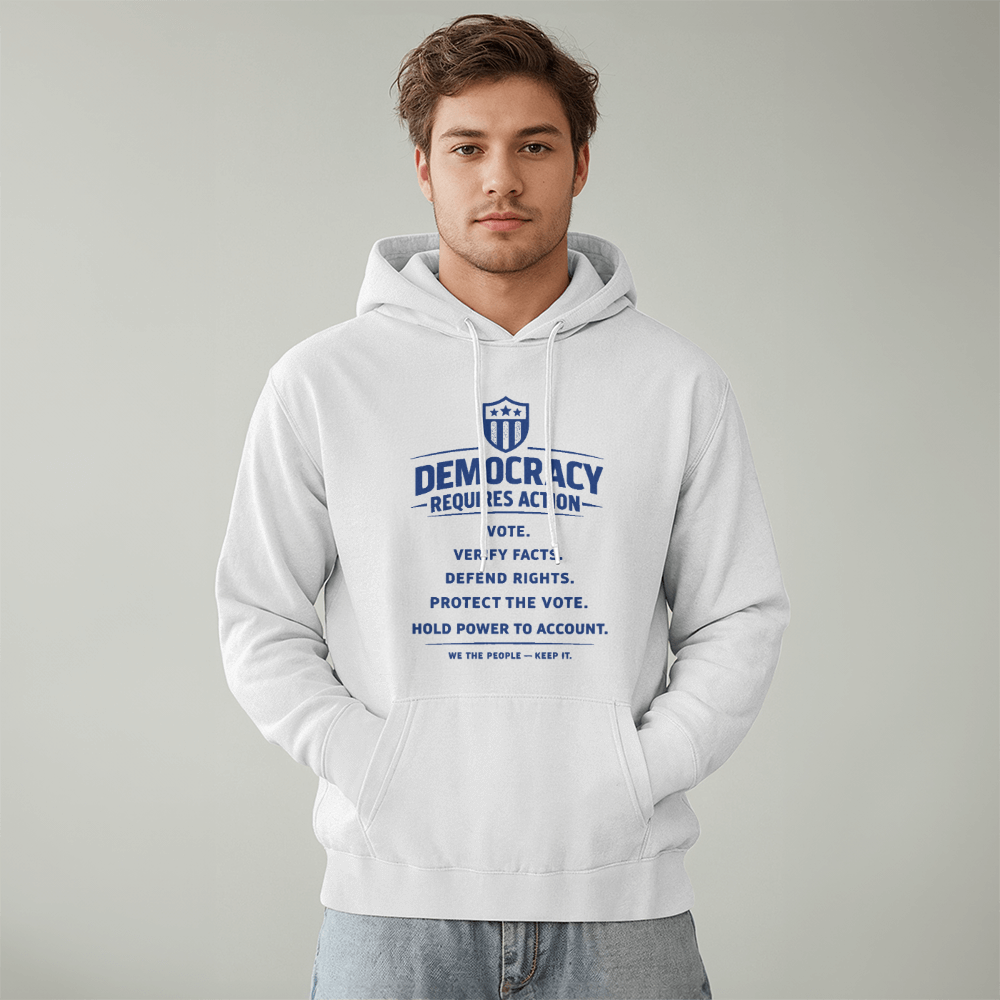 Unisex Pro-Democracy Fleece Hoodie with Pocket | Democracy Requires Action | Protect the Vote